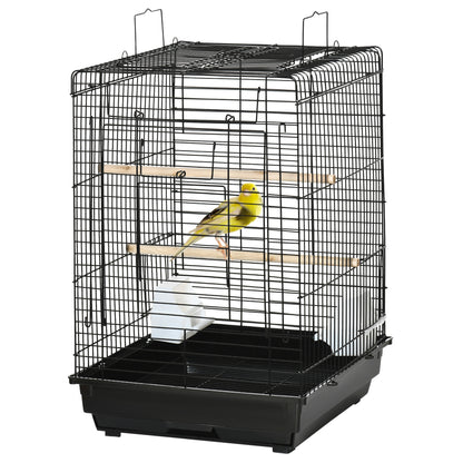 Bird Cage Metal Bird Cage 40x40x59 cm with Flip Top 2 Perches 2 Feeders and Removable Tray for Canaries Budgies Black