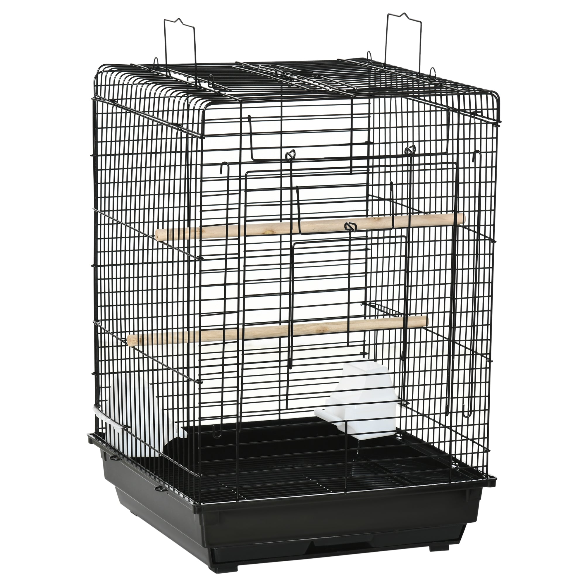 Bird Cage Metal Bird Cage 40x40x59 cm with Flip Top 2 Perches 2 Feeders and Removable Tray for Canaries Budgies Black