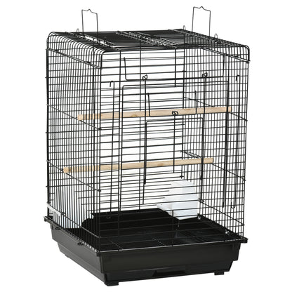 Bird Cage Metal Bird Cage 40x40x59 cm with Flip Top 2 Perches 2 Feeders and Removable Tray for Canaries Budgies Black