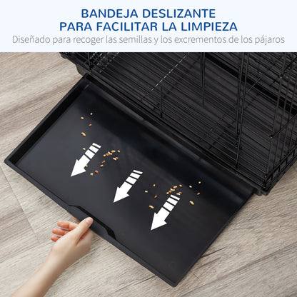 Bird Cage Metal Bird Cage 40x40x59 cm with Flip Top 2 Perches 2 Feeders and Removable Tray for Canaries Budgies Black