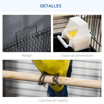 Bird Cage Metal Bird Cage 40x40x59 cm with Flip Top 2 Perches 2 Feeders and Removable Tray for Canaries Budgies Black