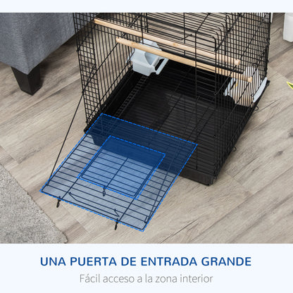 Bird Cage Metal Bird Cage 40x40x59 cm with Flip Top 2 Perches 2 Feeders and Removable Tray for Canaries Budgies Black