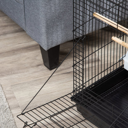 Bird Cage Metal Bird Cage 40x40x59 cm with Flip Top 2 Perches 2 Feeders and Removable Tray for Canaries Budgies Black