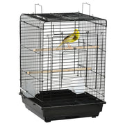 Bird Cage Metal Bird Cage 40x40x59 cm with Flip Top 2 Perches 2 Feeders and Removable Tray for Canaries Budgies Black