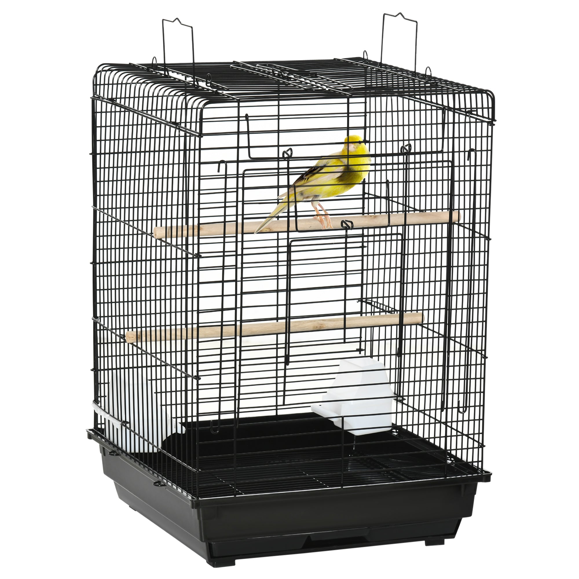 Bird Cage Metal Bird Cage 40x40x59 cm with Flip Top 2 Perches 2 Feeders and Removable Tray for Canaries Budgies Black