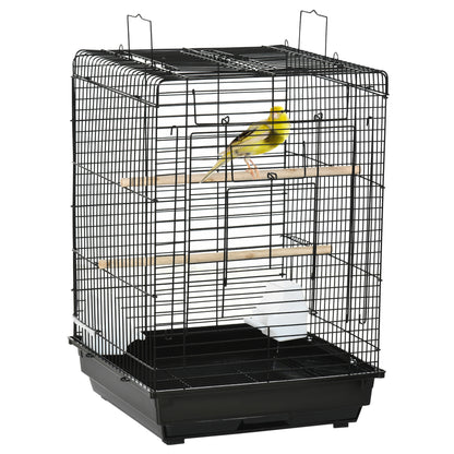 Bird Cage Metal Bird Cage 40x40x59 cm with Flip Top 2 Perches 2 Feeders and Removable Tray for Canaries Budgies Black