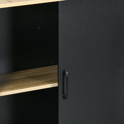 Black Kitchen Island Cart Storage Cabinet with Side Knife Holder, 2 Open Shelves, 1 Cupboard with Sliding Doors, 114.5L x 70W x 90H cm