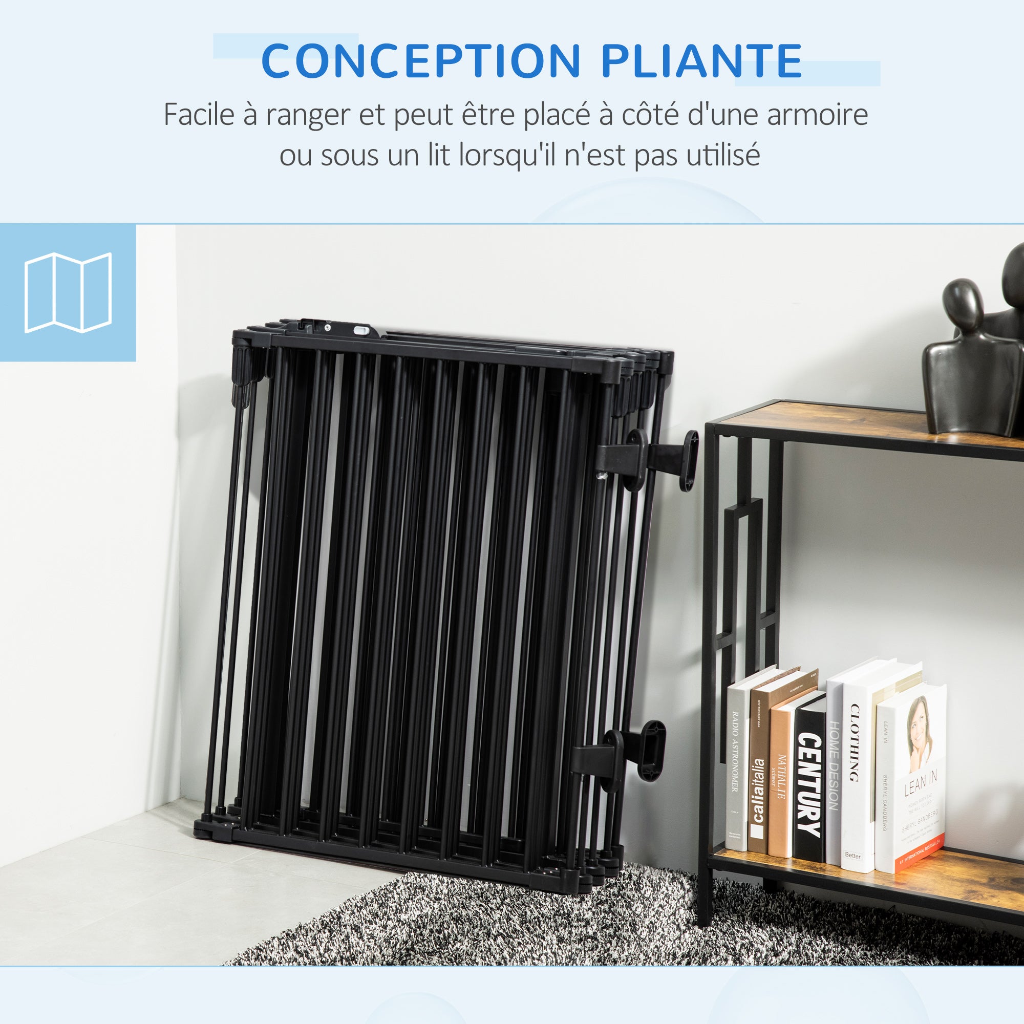 Safety Barrier Fireplace Protection Barrier Dog Playpen Foldable Modular 8 Panels with Door No Drilling 482.5 x 76 cm Black