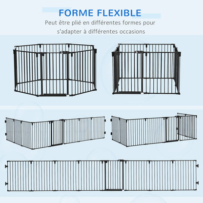 Safety Barrier Fireplace Protection Barrier Dog Playpen Foldable Modular 8 Panels with Door No Drilling 482.5 x 76 cm Black