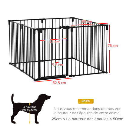Safety Barrier Fireplace Protection Barrier Dog Playpen Foldable Modular 8 Panels with Door No Drilling 482.5 x 76 cm Black
