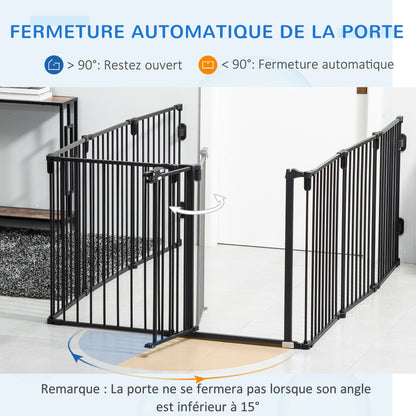 Safety Barrier Fireplace Protection Barrier Dog Playpen Foldable Modular 8 Panels with Door No Drilling 482.5 x 76 cm Black