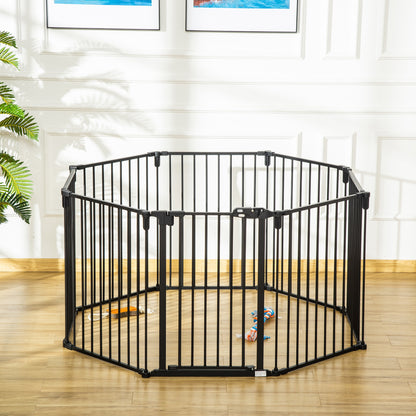 Safety Barrier Fireplace Protection Barrier Dog Playpen Foldable Modular 8 Panels with Door No Drilling 482.5 x 76 cm Black