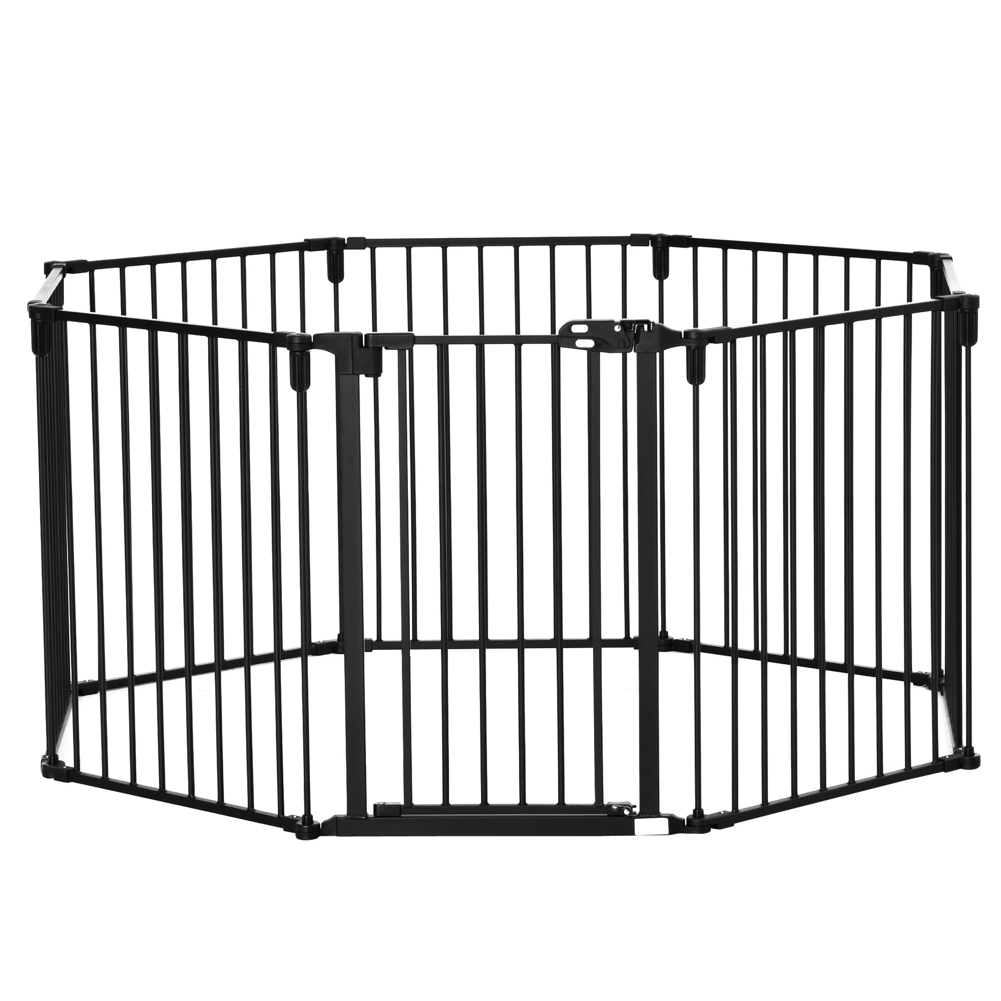 Safety Barrier Fireplace Protection Barrier Dog Playpen Foldable Modular 8 Panels with Door No Drilling 482.5 x 76 cm Black