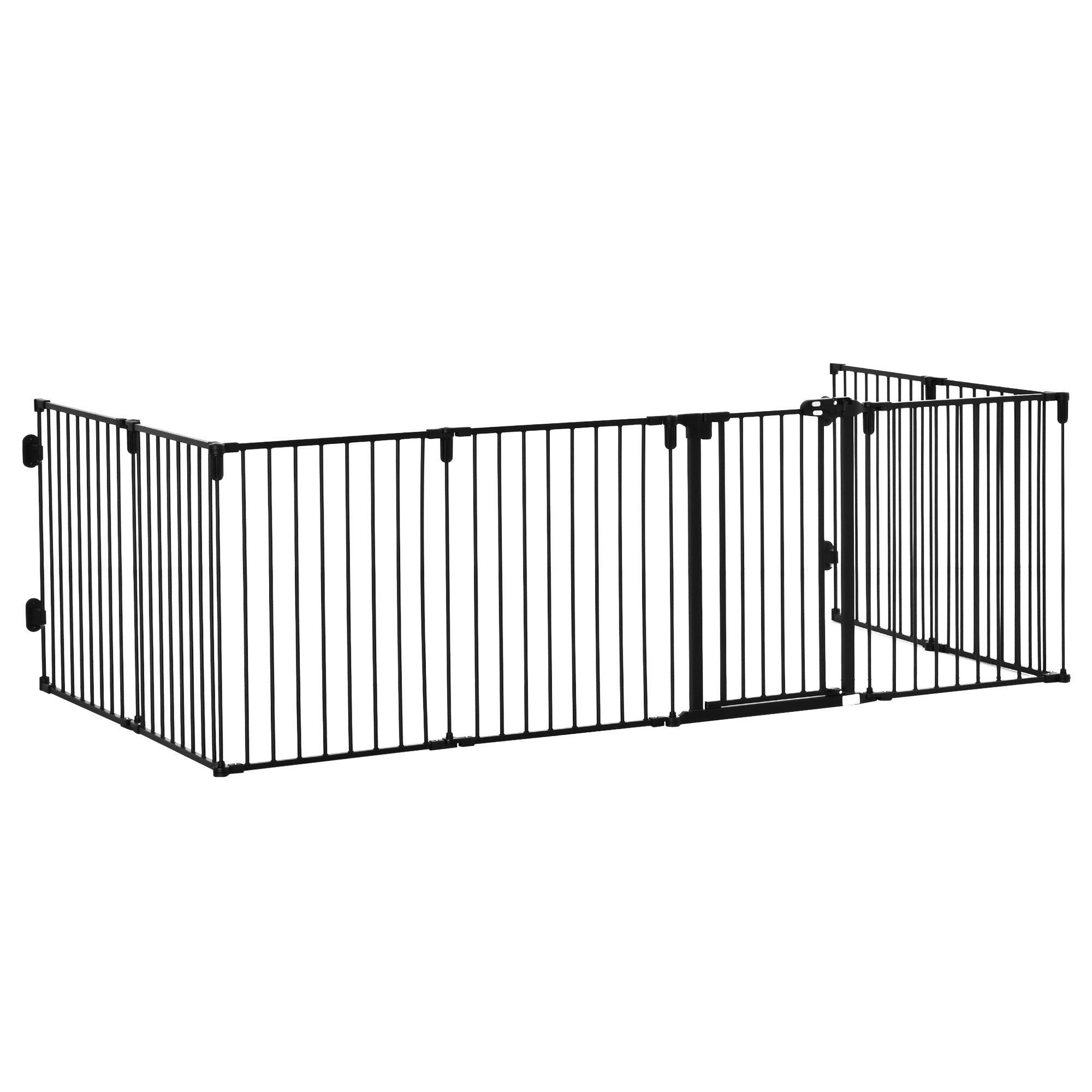 Safety Barrier Fireplace Protection Barrier Dog Playpen Foldable Modular 8 Panels with Door No Drilling 482.5 x 76 cm Black