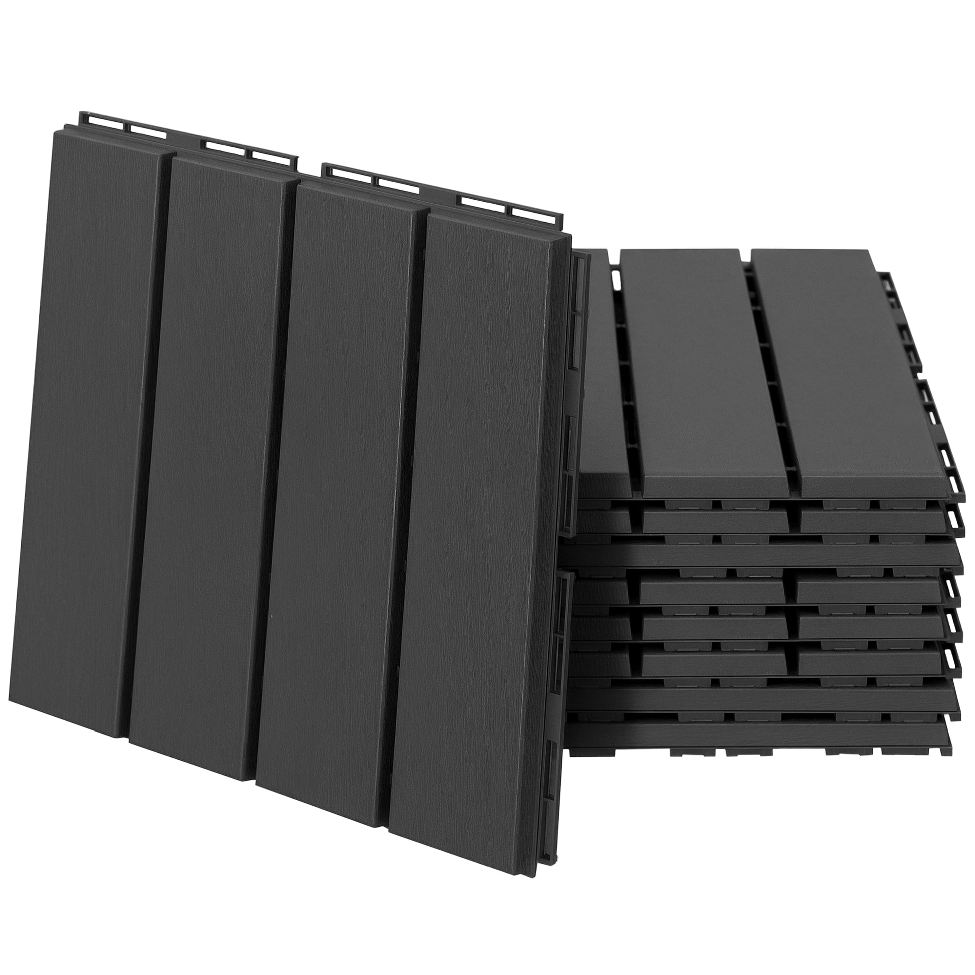 Terrace Tiles 30 x 30 cm 9 Pieces 0.81㎡ Click Tiles Balcony Tiles with Click System Drainage Function Floor Covering Tile for Terrace Balcony Black