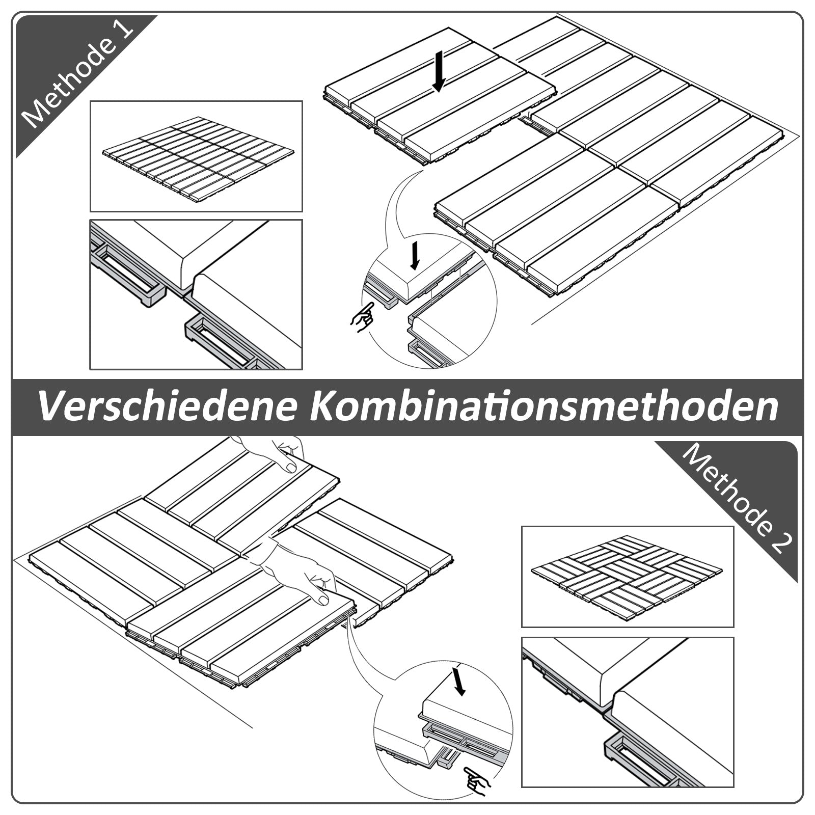 Terrace Tiles 30 x 30 cm 9 Pieces 0.81㎡ Click Tiles Balcony Tiles with Click System Drainage Function Floor Covering Tile for Terrace Balcony Black