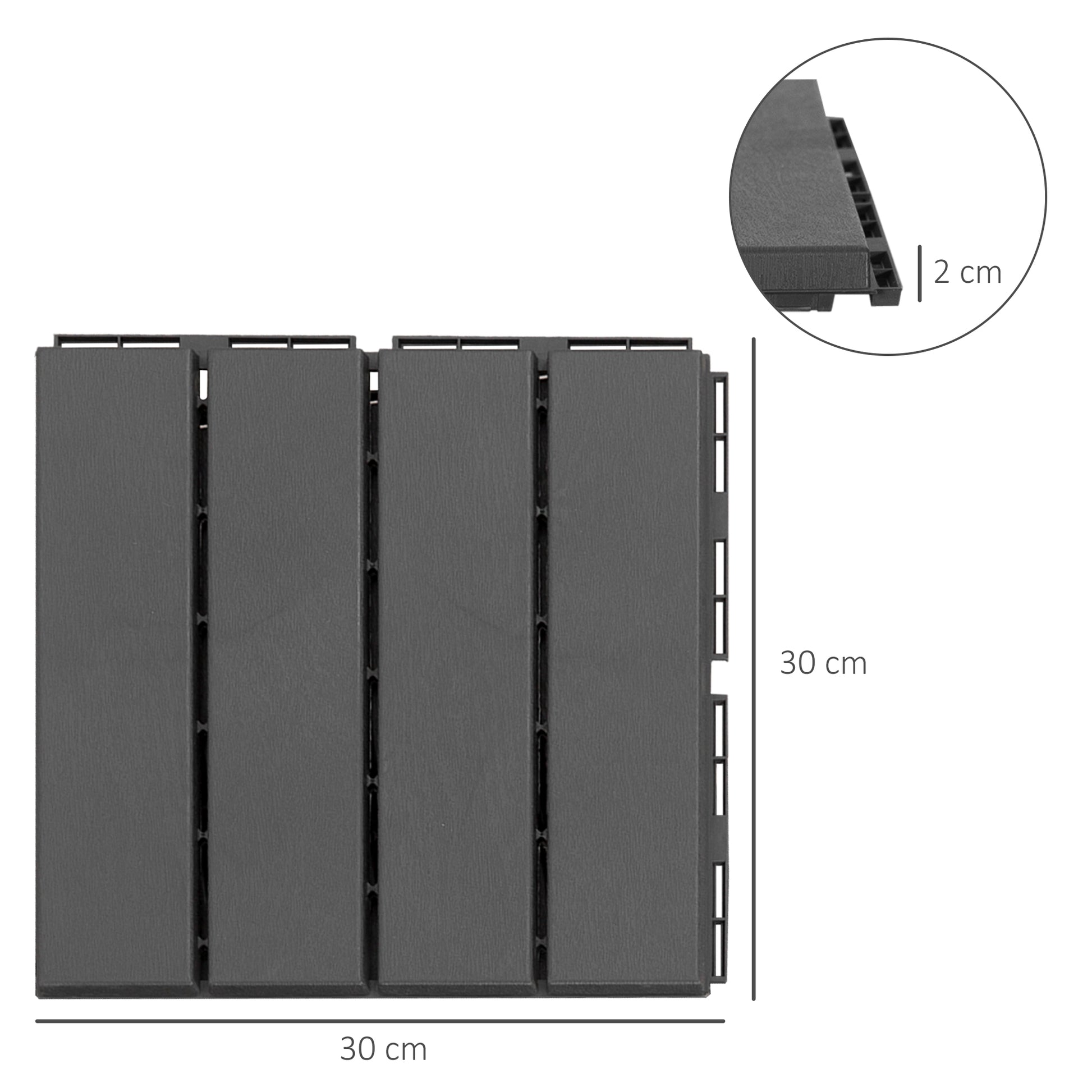Terrace Tiles 30 x 30 cm 9 Pieces 0.81㎡ Click Tiles Balcony Tiles with Click System Drainage Function Floor Covering Tile for Terrace Balcony Black