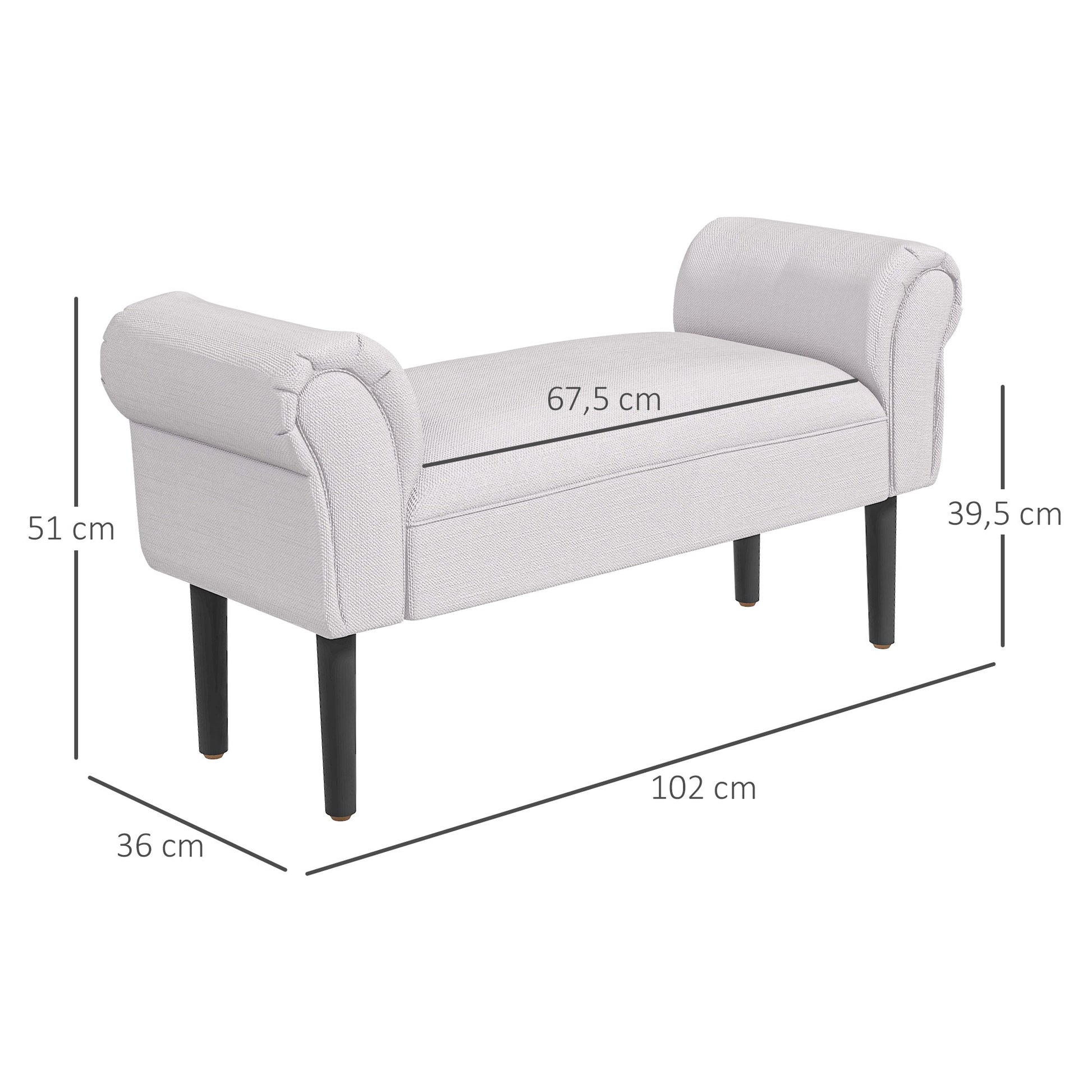 Bed Bench, Upholstered Bench, Seating Bench, Hallway Bench for Bedroom, up to 130 kg Load Capacity, Canvas Fabric, Grey, 102 x 36 x 51 cm