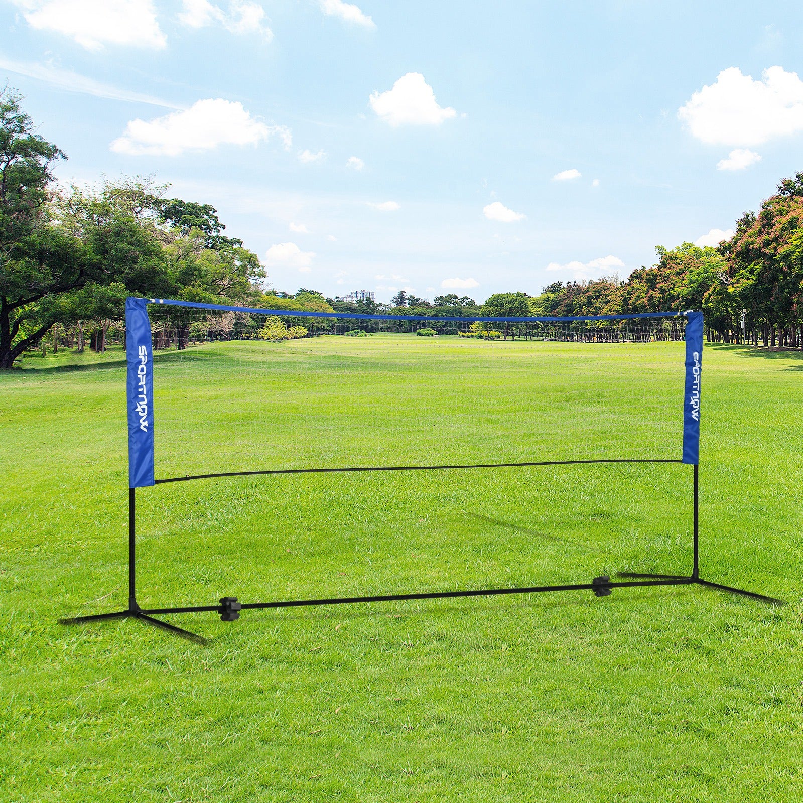 SPORTNOW Badminton Net Set Foldable Tennis Net, 103/120/155H cm Height Adjustable Indoor Outdoor Badminton Net, Volleyball Net with Carrying Bag Metal Polyester Blue