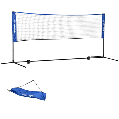 SPORTNOW Badminton Net Set Foldable Tennis Net, 103/120/155H cm Height Adjustable Indoor Outdoor Badminton Net, Volleyball Net with Carrying Bag Metal Polyester Blue