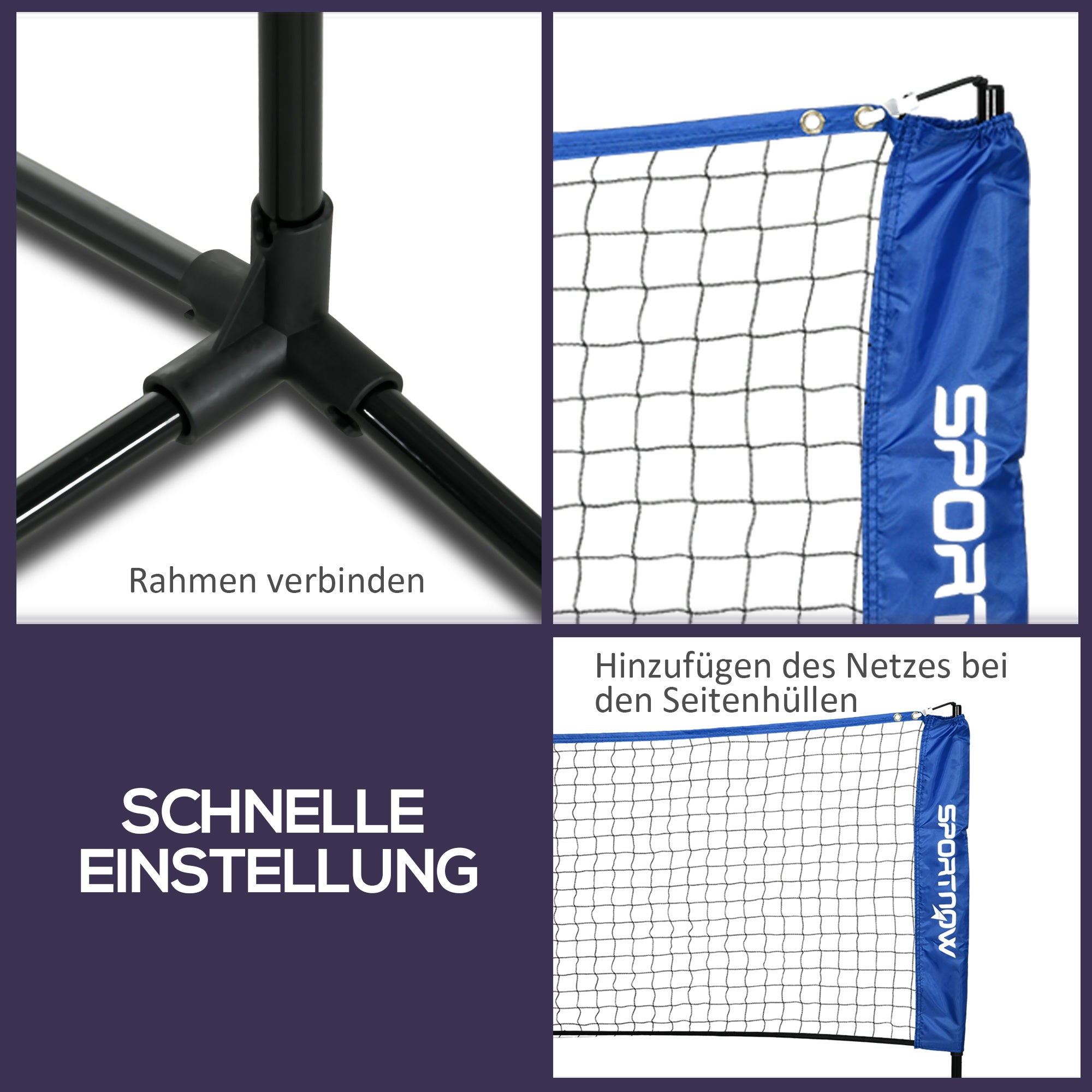 SPORTNOW Badminton Net Set Foldable Tennis Net, 103/120/155H cm Height Adjustable Indoor Outdoor Badminton Net, Volleyball Net with Carrying Bag Metal Polyester Blue