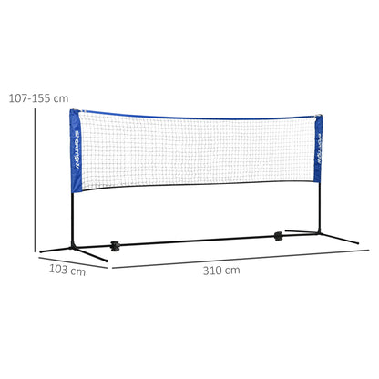 SPORTNOW Badminton Net Set Foldable Tennis Net, 103/120/155H cm Height Adjustable Indoor Outdoor Badminton Net, Volleyball Net with Carrying Bag Metal Polyester Blue