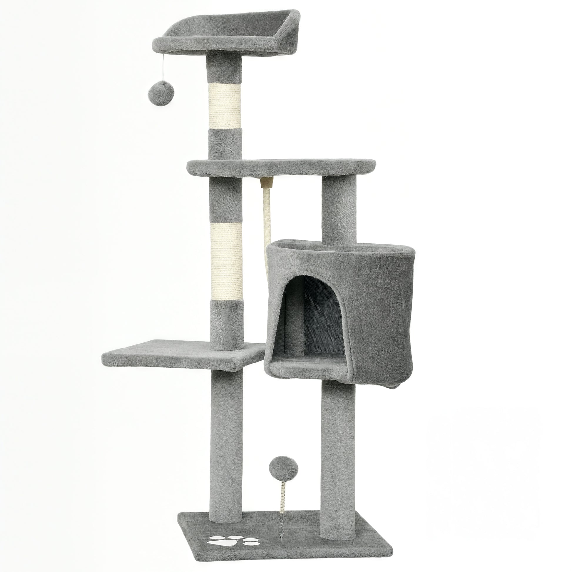 Multi-Equipment Cat Tree Scratching Posts Scratchers Platforms Hideaway Rope Toys 40L x 40W x 114H cm Gray