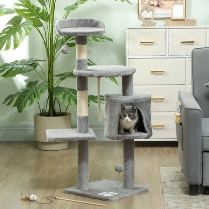 Multi-Equipment Cat Tree Scratching Posts Scratchers Platforms Hideaway Rope Toys 40L x 40W x 114H cm Gray