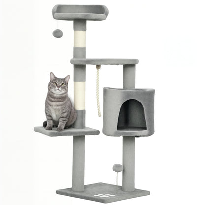 Multi-Equipment Cat Tree Scratching Posts Scratchers Platforms Hideaway Rope Toys 40L x 40W x 114H cm Gray