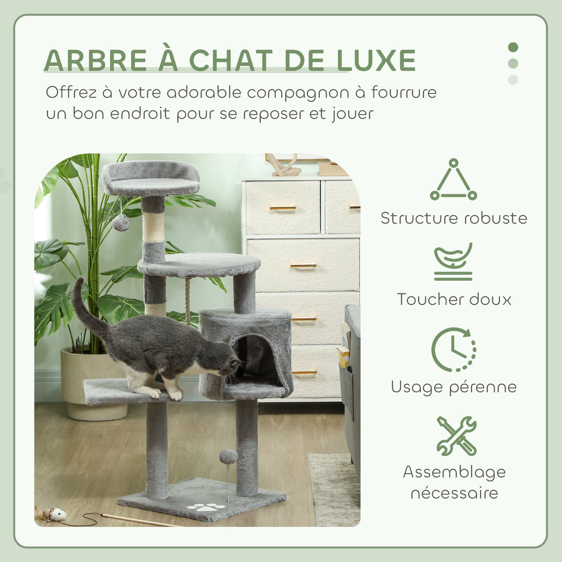 Multi-Equipment Cat Tree Scratching Posts Scratchers Platforms Hideaway Rope Toys 40L x 40W x 114H cm Gray