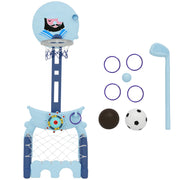 4-in-1 Basketball Hoop with Stand Golf Ball Soccer Ball Adjustable Height Activity Center for Kids 3+ Years 58x56x154 cm Blue