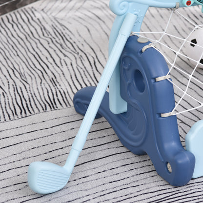 4-in-1 Basketball Hoop with Stand Golf Ball Soccer Ball Adjustable Height Activity Center for Kids 3+ Years 58x56x154 cm Blue