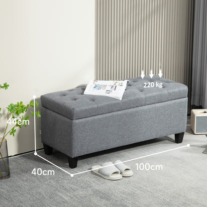 Upholstered Storage Bench Chest Bench Hallway Bedroom Living Room Linen-like Polyester Rubberwood Light Gray 100 x 40 x 44 cm