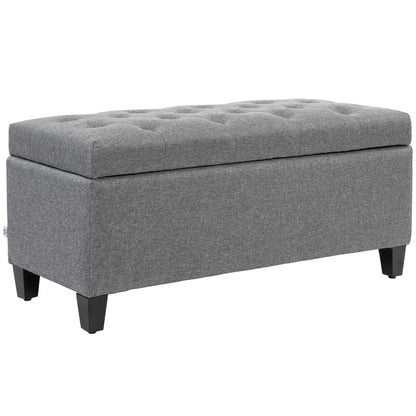 Upholstered Storage Bench Chest Bench Hallway Bedroom Living Room Linen-like Polyester Rubberwood Light Gray 100 x 40 x 44 cm