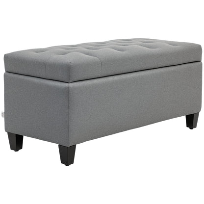 Upholstered Storage Bench Chest Bench Hallway Bedroom Living Room Linen-like Polyester Rubberwood Light Gray 100 x 40 x 44 cm