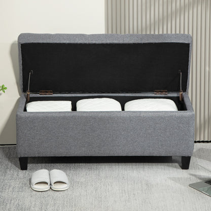 Upholstered Storage Bench Chest Bench Hallway Bedroom Living Room Linen-like Polyester Rubberwood Light Gray 100 x 40 x 44 cm