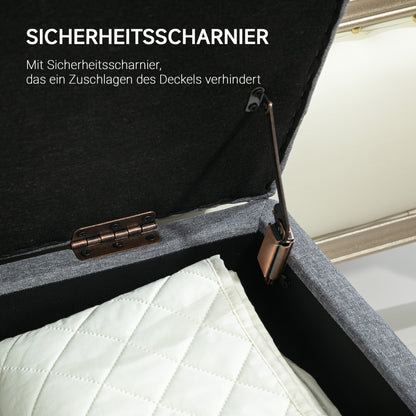 Upholstered Storage Bench Chest Bench Hallway Bedroom Living Room Linen-like Polyester Rubberwood Light Gray 100 x 40 x 44 cm