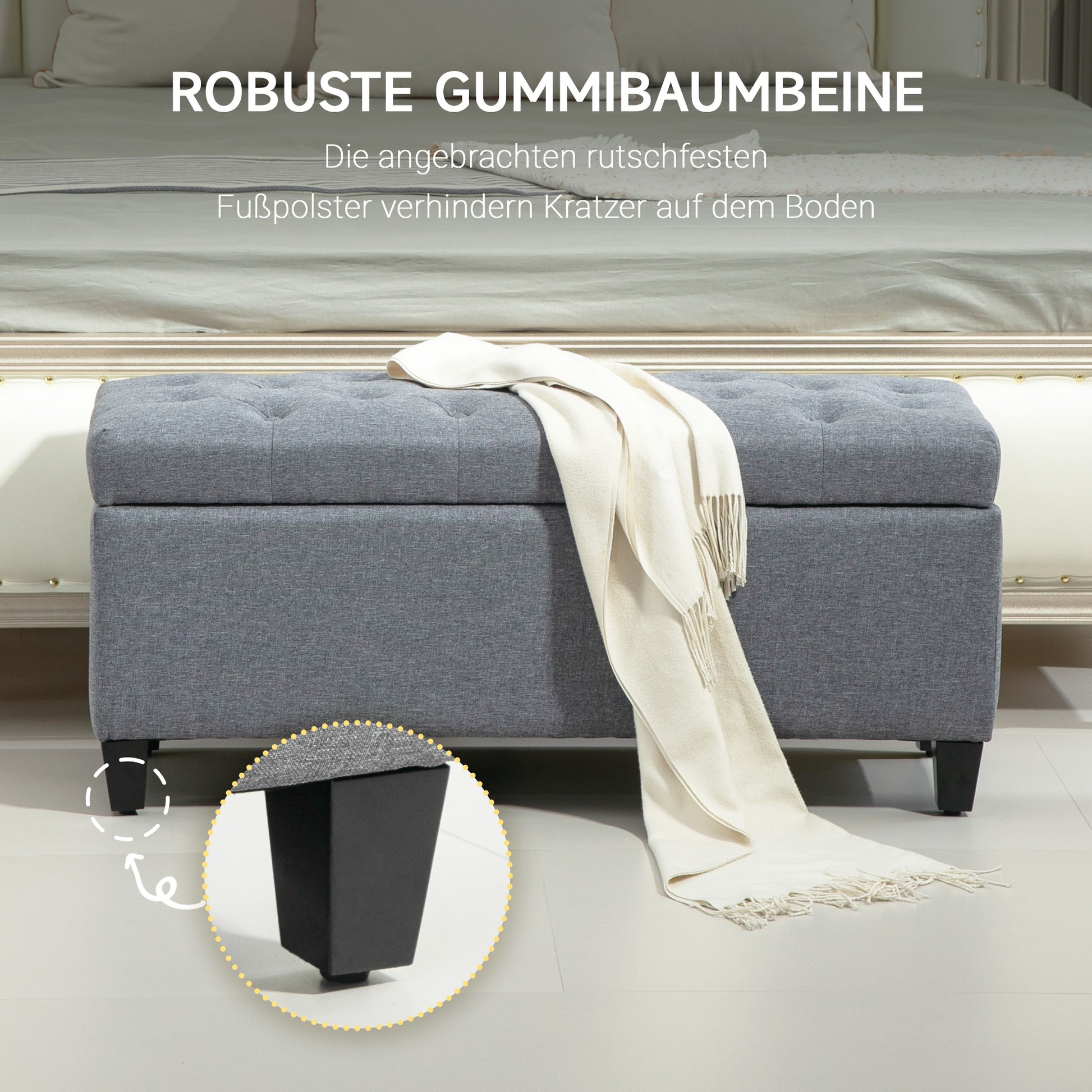 Upholstered Storage Bench Chest Bench Hallway Bedroom Living Room Linen-like Polyester Rubberwood Light Gray 100 x 40 x 44 cm