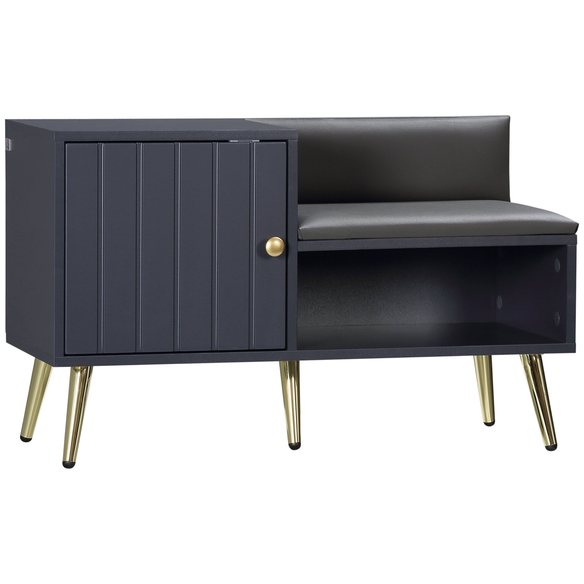 Storage Bench Shoe Bench Art Deco Style Closet Niche Seat Bench Synthetic Coating Gold Steel 80 x 33 x 49 cm Gray