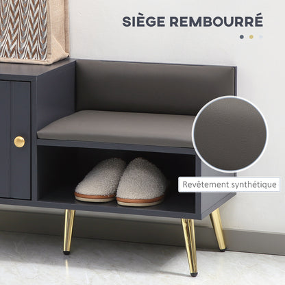Storage Bench Shoe Bench Art Deco Style Closet Niche Seat Bench Synthetic Coating Gold Steel 80 x 33 x 49 cm Gray