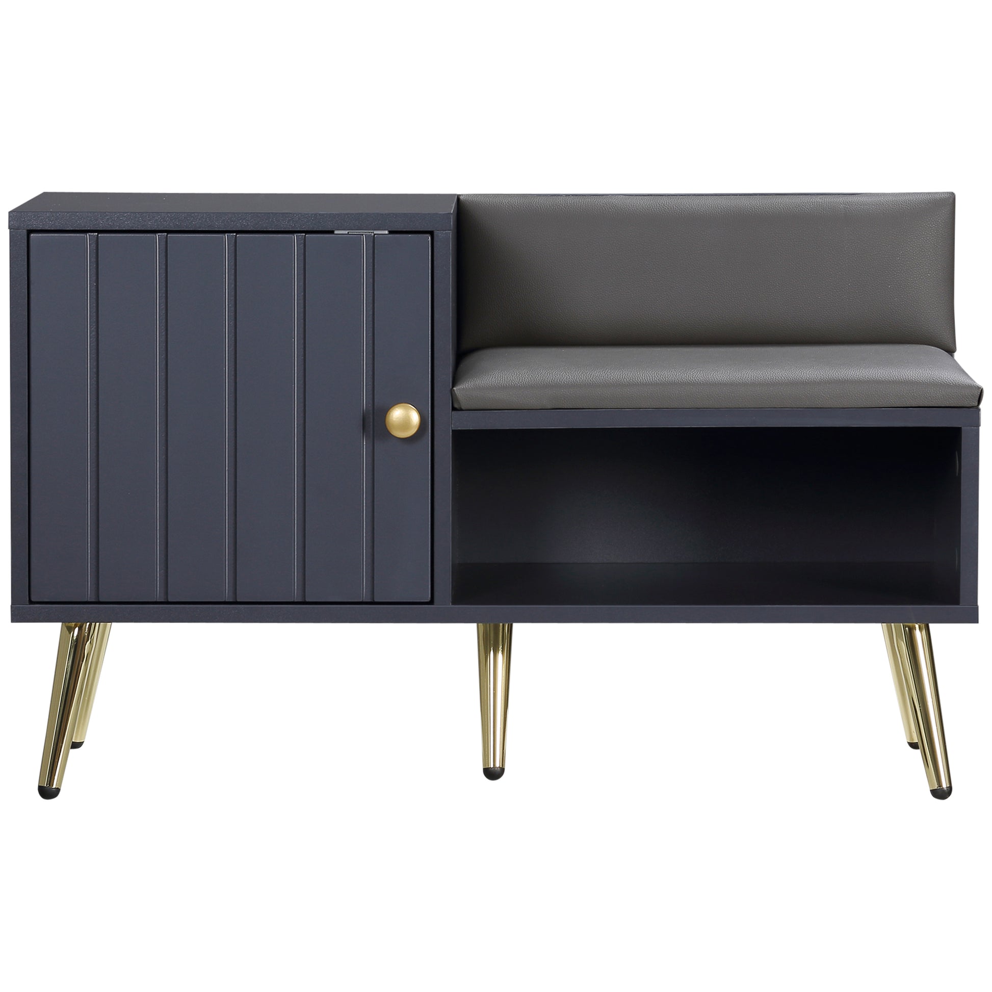Storage Bench Shoe Bench Art Deco Style Closet Niche Seat Bench Synthetic Coating Gold Steel 80 x 33 x 49 cm Gray