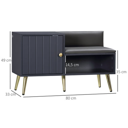 Storage Bench Shoe Bench Art Deco Style Closet Niche Seat Bench Synthetic Coating Gold Steel 80 x 33 x 49 cm Gray