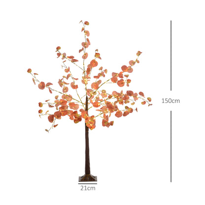Artificial Autumn Eucalyptus Tree 150 cm Tree Lamp with 245 LED Lights and Base Christmas Decoration for Indoors and Outdoors Orange