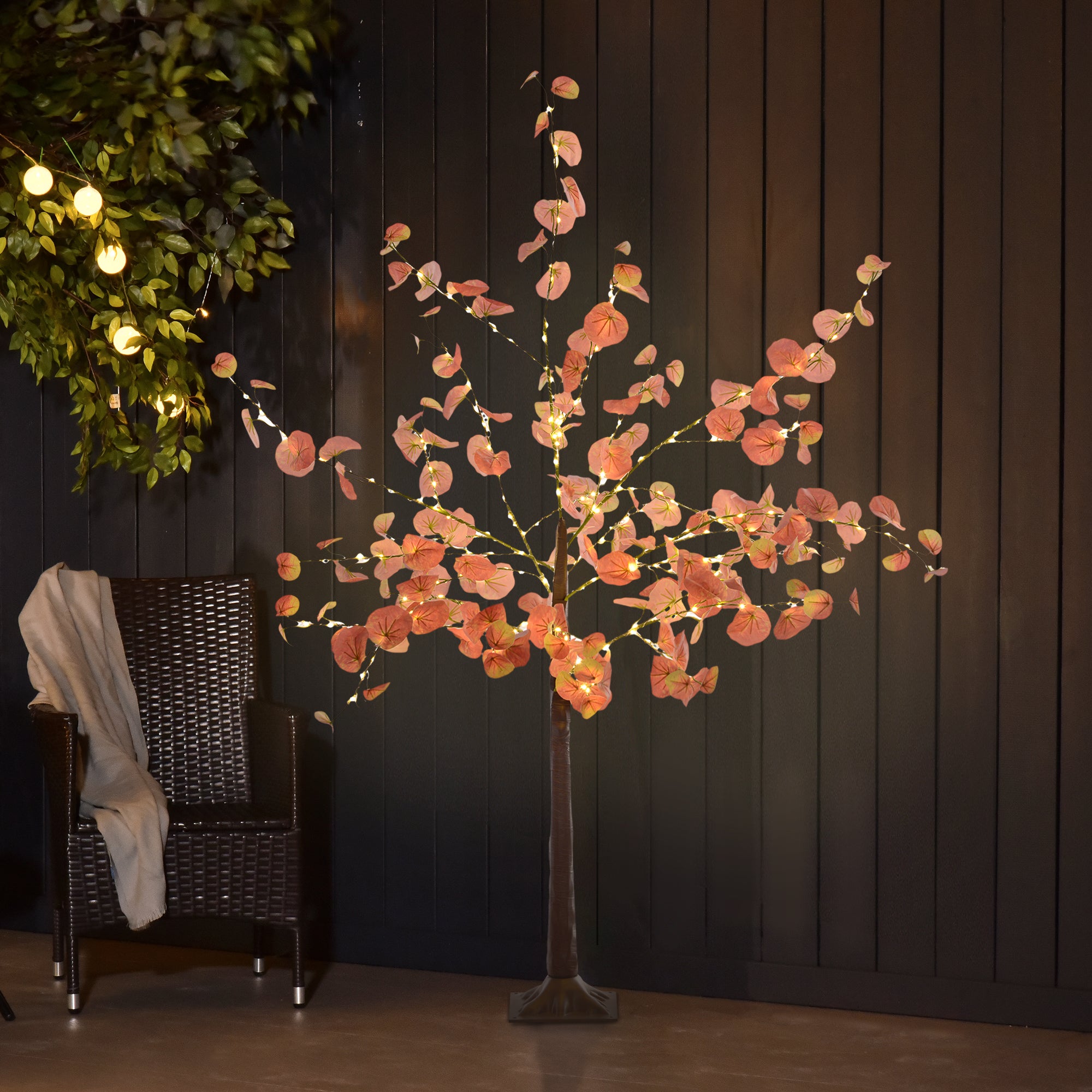 Artificial Autumn Eucalyptus Tree 150 cm Tree Lamp with 245 LED Lights and Base Christmas Decoration for Indoors and Outdoors Orange