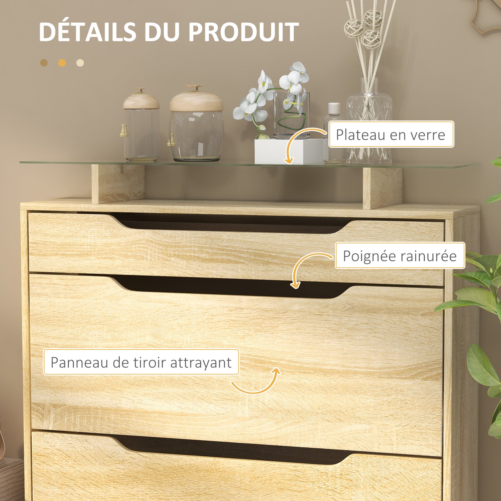 Shoe Cabinet with 2 Swing Drawers + 1 Sliding Drawer + 1 Counter and 1 Glass Shelf Adjustable in 2 Levels 89 x 23 x 96 cm Oak