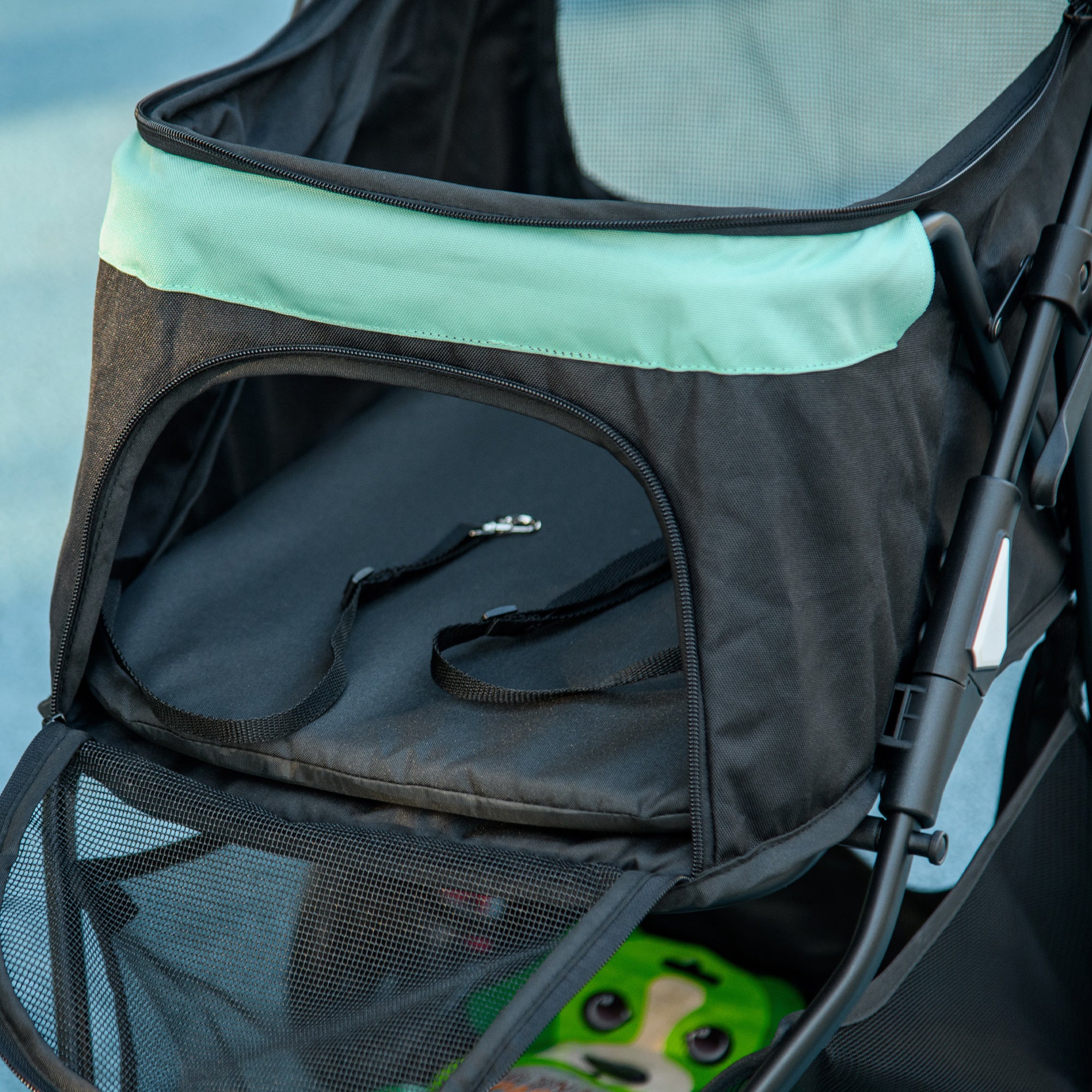 2 in 1 Dog Buggy Dog Stroller with Rain Cover Foldable for Dogs & Cats up to 10 kg Cat Stroller with Cushion Mesh Windows Doors Storage Basket Cat Wagon Buggy Green