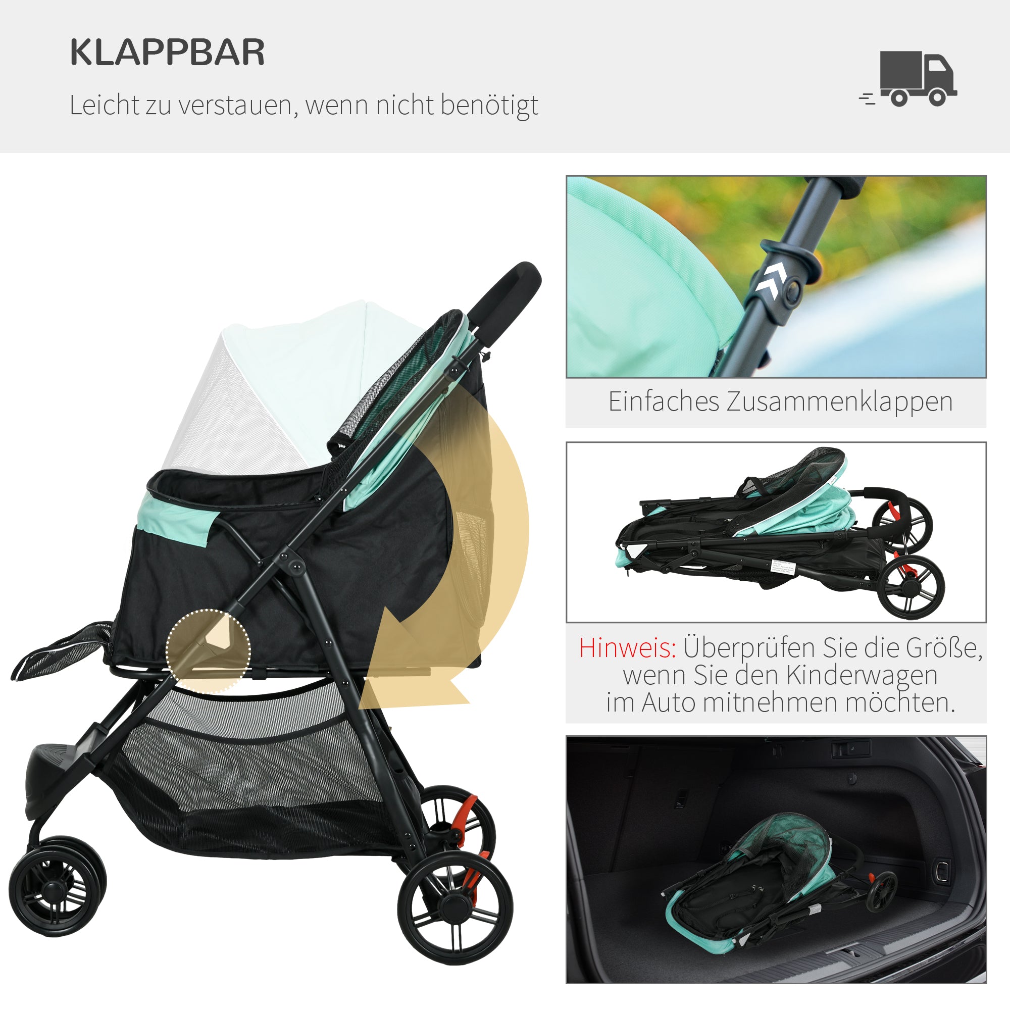 2 in 1 Dog Buggy Dog Stroller with Rain Cover Foldable for Dogs & Cats up to 10 kg Cat Stroller with Cushion Mesh Windows Doors Storage Basket Cat Wagon Buggy Green