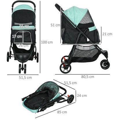 2 in 1 Dog Buggy Dog Stroller with Rain Cover Foldable for Dogs & Cats up to 10 kg Cat Stroller with Cushion Mesh Windows Doors Storage Basket Cat Wagon Buggy Green