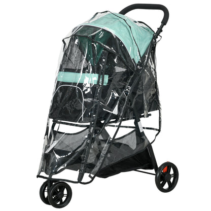 2 in 1 Dog Buggy Dog Stroller with Rain Cover Foldable for Dogs & Cats up to 10 kg Cat Stroller with Cushion Mesh Windows Doors Storage Basket Cat Wagon Buggy Green