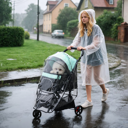 2 in 1 Dog Buggy Dog Stroller with Rain Cover Foldable for Dogs & Cats up to 10 kg Cat Stroller with Cushion Mesh Windows Doors Storage Basket Cat Wagon Buggy Green